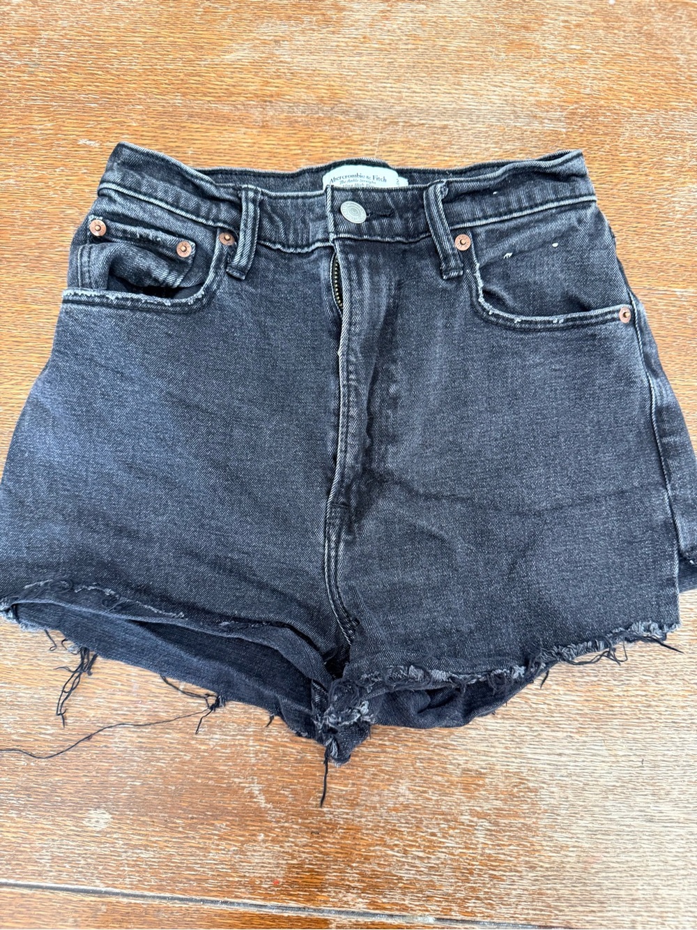 Abercrombie & Fitch Black High-Rise Cutoff Denim Shorts